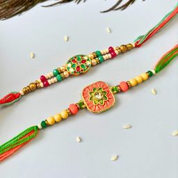 Set of 2pc Meenakari Kundan Traditional Handmade Rakhi for Brother-image-3