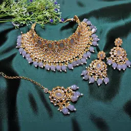 VATSALYA creation Gold-Plated Artificial Stone Studded Jewellery Set-image-10