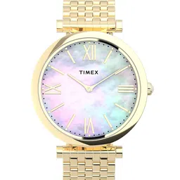 Timex Women Brass Mother of Pearl Dial & Stainless Steel Straps Analogue Watch TW2T79100UJ-image-90