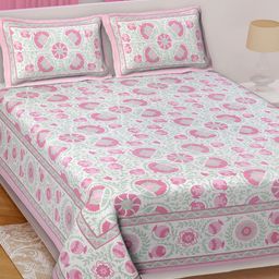 Texstylers Pink Ethnic Motifs 210 TC Queen Bedsheet with 2 Pillow Covers-picture-22