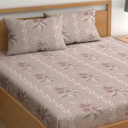CHHAVI INDIA Brown & Grey Floral Printed Microfiber 210 TC Queen Bedsheet Set 2.5 x 2.25 m-image-76
