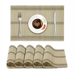 HOKIPO Cream-Colored & Black Striped Heat Resistant Bamboo Table Placemats-13