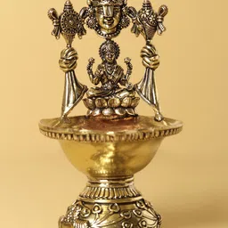 Exotic India Metallic-Toned Brass Tirupati Balaji & Goddess Lakshmi Diya-image-19