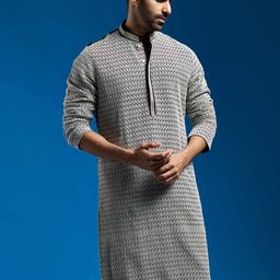VASTRAMAY Men Geometric Embroidered Thread Work Georgette Kurta-17