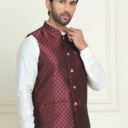 Anouk Woven Design Mandarin Collar Neck Nehru Jacket-60