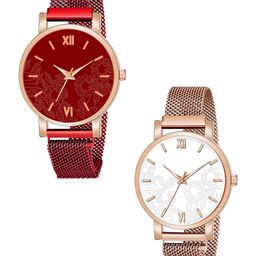 CSAMON Pack of 2 Women Printed Analogue Metal Round Casual Watch - C36RG WH RG M R1-image-33