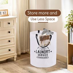 Kuber Industries White & Black Printed Foldable Cloth Basket With Handle image 5