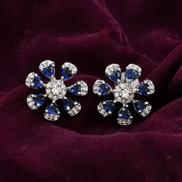 Voylla Royal Romance Rhodium-Plated Floral Shaped American Diamond Brass Studs-image-34