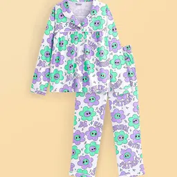 Honeyhap Girls Printed Pure Cotton Shirt Collar Night suit-picture-57