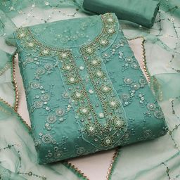 SHADOW & SAINING Embroidered Organza Semi-Stitched Dress Material-image-78