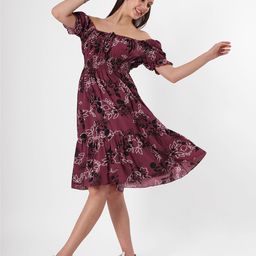 clobug Floral Print Off-Shoulder Crepe Fit & Flare Midi Dress-image-19