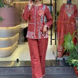 Sadika Embroidered Round Neck Top With Trousers Co-Ords-picture-50