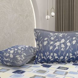 Pure Decor Passion Blue & White Floral Cotton 250 TC Double Queen Bedsheet Set-2.28mX2.54m-picture-33