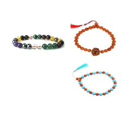 Divine souvenirs Unisex Set Of 3 Crystals & Rudraksha Beaded Elasticated Bracelet-14