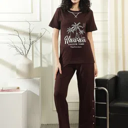 PRRODALITY Printed Pure Cotton Round Neck T-shirt With Trousers Co-Ords-53