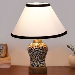 Devansh White Wood Frusturical Shaped Table Lamp image 2