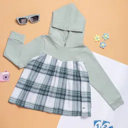 Purple United Kids Girls Cotton Checked Hooded Sweatshirt-image-49