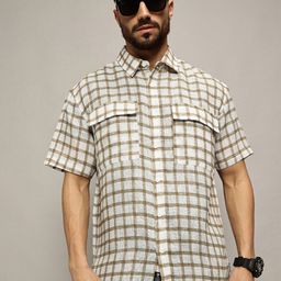 Roadster Men Premium Spread Collar Windowpane Checked Cotton Oversized Casual Shirt-picture-36