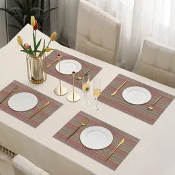 Dakshya Industries 4Pcs Maroon Striped Rectangle Shape Table Placemats-26