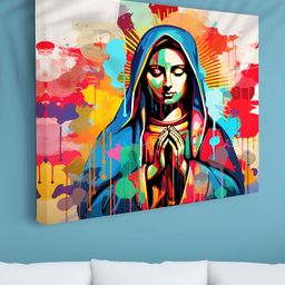 Livin'luxe Blue & Red Sacred Color Virgin Mary Canvas Wall Art-picture-24