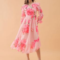 OCTICS Floral Print Georgette Fit & Flare Maxi Dress-image-49