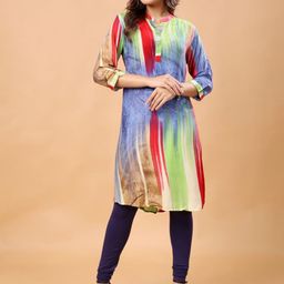 RANGRIWAZ Women Abstract Printed Mandarin Collar Cotton Straight Kurta-image-8