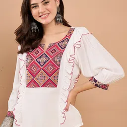 SAHASIKA Women V Neck Puff Sleeves Ruffles Top-image-46