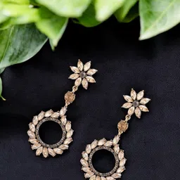 ANIKAS CREATION Gold-Plated Artificial Stones Studded Floral Shaped Drop Earrings-picture-13