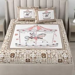 JAIPUR FABRIC Beige 180 TC King Bedsheet with 2 Pillow Covers-image-9