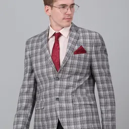 Cantabil Checked Notched Lapel Single Breasted Blazer-picture-15