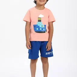 Nauti Nati Boys Printed Short Sleeves Pure Cotton T-shirt With Shorts-image-86