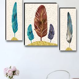 Livin'luxe White & Blue Set of 3 Piece Wood Other Wall Paintings-picture-1