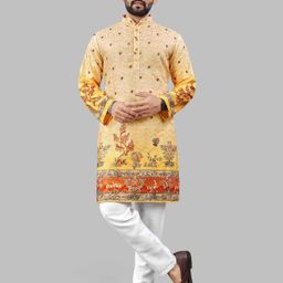 LADY BERRY Men Floral Printed Sequinned Shadow Work Kurta-image-93