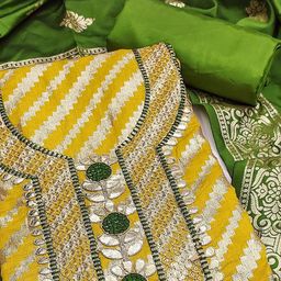 Peachmode Mustard Woven Design Unstitched Dress Material-image-22