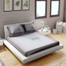 Threadwear Essential Series White & Brown Printed 400 TC Cotton King Bedsheet Set-3
