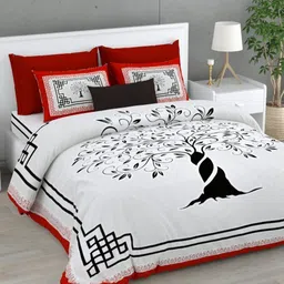 BED-SHEET.COM Black & White Printed Pure Cotton 240 TC King Bedsheet Set 2.74 m x 2.54 m-image-94