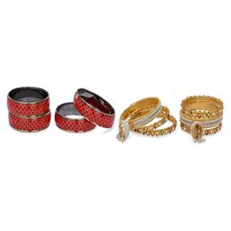 SOMIL Set Of 6 Red Alloy Artificial Stones & Beads Bangles-picture-49