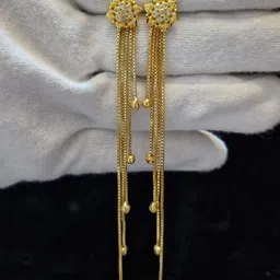 Anshenterpris Gold-Plated Crystals Studded Sui Dhaga Tasselled Floral Drop Earrings-25