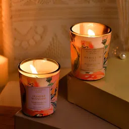 TAYHAA Cream & Green 2 Pieces Vanilla Lily & Jasmine Blossom Scented Jar Candles-12