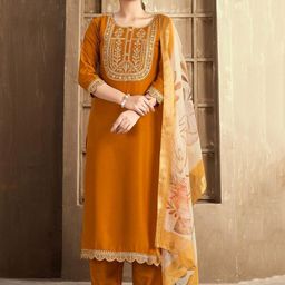 JAINICA Ethnic Motifs Embroidered Regular Kurta With Trousers & Dupatta-image-61