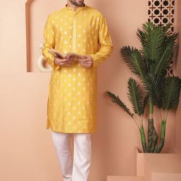 Anouk Mustard Yellow & Gold-Toned Floral Printed Mandarin Collar Straight Kurta-image-23