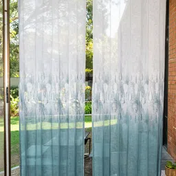 URBAN SPACE Turquoise Blue & Silver-Toned Set of 2 Sheer Window Curtain-18
