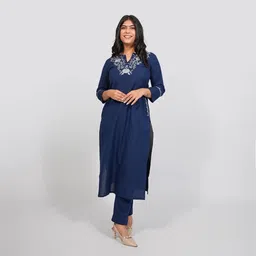 MILAAV Women Yoke Design Regular Thread Work Pure Cotton Kurta with Trousers-46