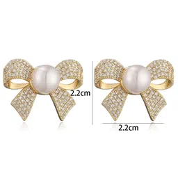 Celestique Cubic Zirconia Studed & Pearls Beaded Quirky Shaped Studs image 3