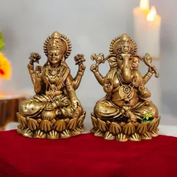 Aakrati Yellow 2 Pieces Lord Laxmi Ganesh Idol Brass Showpieces-17