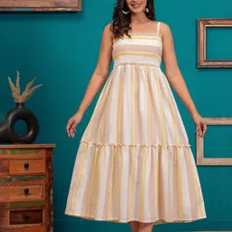 SARAI CREATIONS Women Striped Square Neck Fit & Flare Midi Dress-image-80