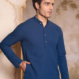 House of Chikankari Geometric Woven Design Mandarin Collar Straight Kurta-picture-46