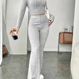 Outzidr Striped High-Neck Knitted Top With Trouser-picture-58