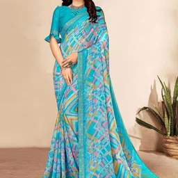 Reboot Fashions Checked Zari Pure Georgette Saree-picture-9