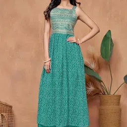KALINI Georgette Bandhani Printed Square Neck Zari Work Embroidery Anarkali Kurta-9